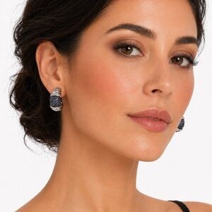 Blue Sapphire Diamond Accented Sterling Silver Cable Twist Omega Back Earrings